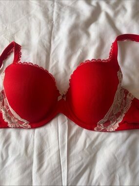 Victoria's Secret Red Push-Up Bra with Cream Lace Trim